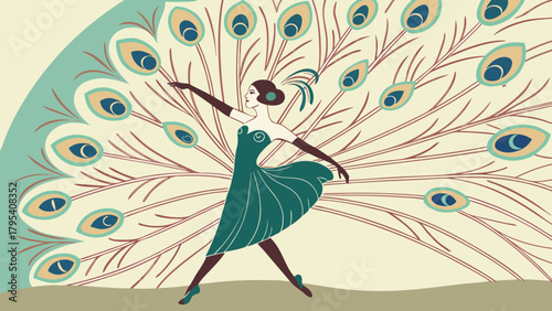 3D Lady Dancing with Peacock Feathers in Freedom Pose 