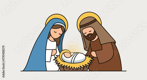 Nativity Scene Depicting Mary Joseph and Baby Jesus in a Manger.