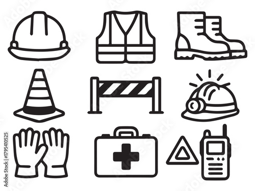 Worker Safety Gear Icon Set