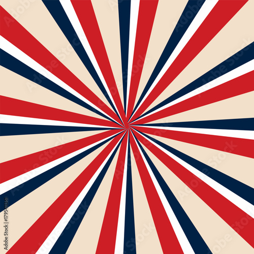 Retro France flag poster in radial vector illustration.