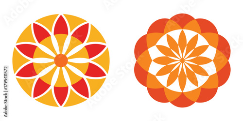 Abstract Floral Designs in Warm Colors Creative Geometric Patterns Isolated