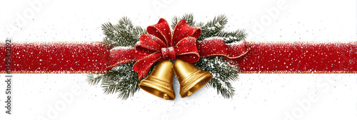 Christmas bells with red ribbon and fir branches isolated on white background