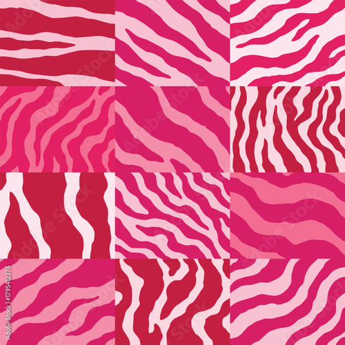 Pink Zebra skin chequered seamless pattern design. Animal print vector illustration background. Wildlife fur skin design illustration for web, home decor, fashion, surface, graphic design