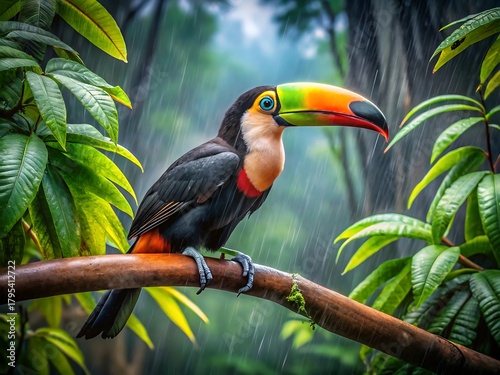 A colorful toucan perched on a branch