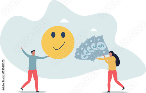 Money can buy happiness, philosophy or life success dilemma, financial goal vs work life balance and enjoy life concept.Life and employment of people.