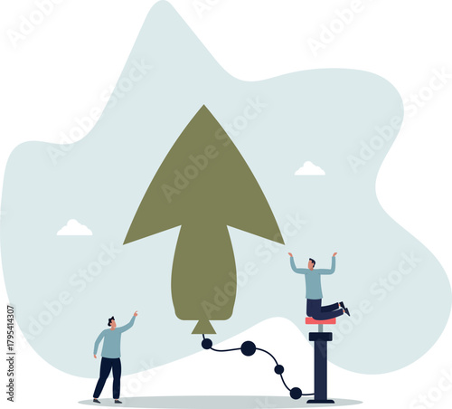 Growing business, raising income or wages, growth or improvement, increase price, interest rate or inflation, rising up direction concept.Life and employment of people.