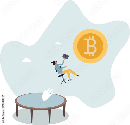 Bitcoin price rebound, crypto currency bounce back to rising up after falling down concept.Life and employment of people.