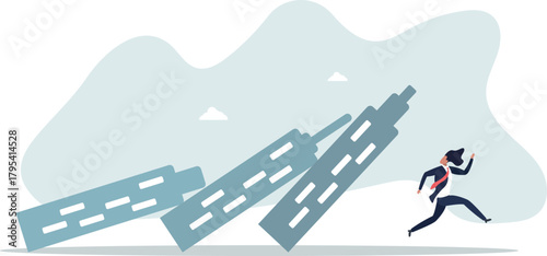 Real estate or property debt crisis causing domino effect, housing and stock market or investment asset fall down concept.Life and employment of people.