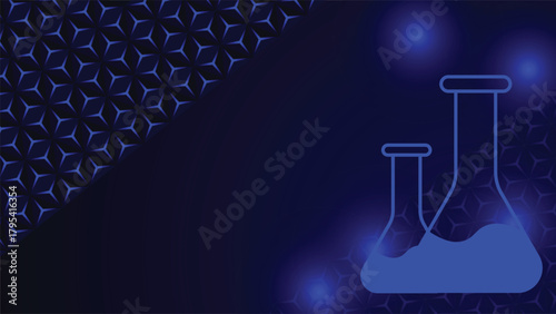 Abstract blue chemistry lab flask background with glowing geometric pattern and modern scientific style. Ideal for laboratory themes research education medical and technology visuals