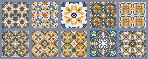 Classic tile and floral symmetry patterns designed with elegant botanical curves and detailed geometric structures for premium artwork.