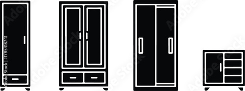 Almirah Icon Set – Wardrobe, Closet, Storage Furniture Symbols Wardrobe & Almirah Icons – Furniture, Home Storage Vector Set