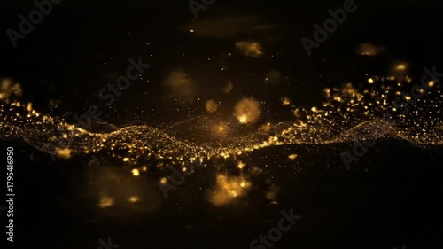 Wallpaper Mural An abstract background of golden particles and glitter creating a shimmering wave on a dark backdrop. Torontodigital.ca