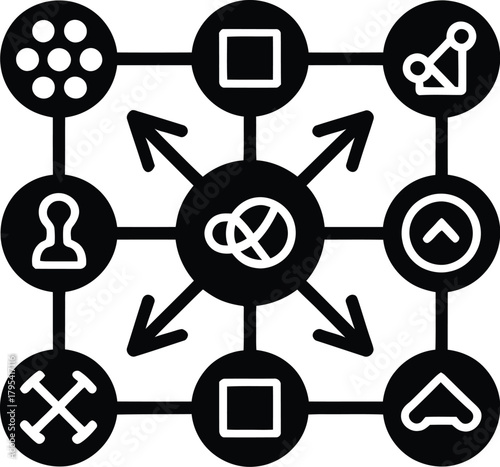 Network diagram connected nodes icon for communication and relationships