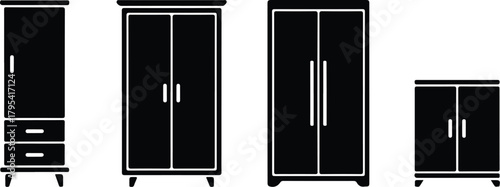 Almirah Icon Set – Wardrobe, Closet, Storage Furniture Symbols Wardrobe & Almirah Icons – Furniture, Home Storage Vector Set