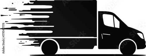 Fast delivery van icon with motion lines for express transportation