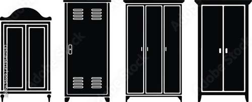 Almirah Icon Set – Wardrobe, Closet, Storage Furniture Symbols Wardrobe & Almirah Icons – Furniture, Home Storage Vector Set