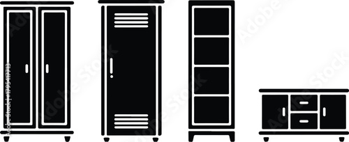 Almirah Icon Set – Wardrobe, Closet, Storage Furniture Symbols Wardrobe & Almirah Icons – Furniture, Home Storage Vector Set