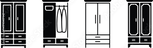 Almirah Icon Set – Wardrobe, Closet, Storage Furniture Symbols Wardrobe & Almirah Icons – Furniture, Home Storage Vector Set