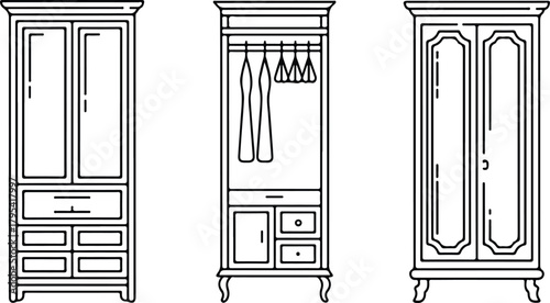 Almirah Icon Set – Wardrobe, Closet, Storage Furniture Symbols Wardrobe & Almirah Icons – Furniture, Home Storage Vector Set
