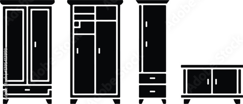 Almirah Icon Set – Wardrobe, Closet, Storage Furniture Symbols Wardrobe & Almirah Icons – Furniture, Home Storage Vector Set