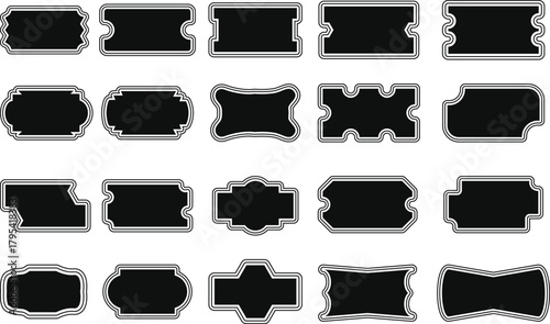 Black Retro Outline Lavel Vintage Retro Sticker Bundle Set.