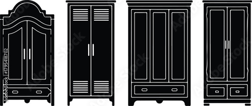 Almirah Icon Set – Wardrobe, Closet, Storage Furniture Symbols Wardrobe & Almirah Icons – Furniture, Home Storage Vector Set