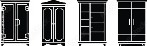 Almirah Icon Set – Wardrobe, Closet, Storage Furniture Symbols Wardrobe & Almirah Icons – Furniture, Home Storage Vector Set