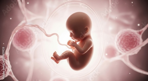 Human fetus inside the womb illustration concept
