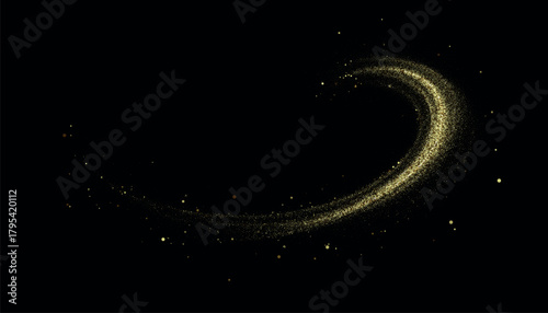 Golden Sparkling Arc Trail on Black Background