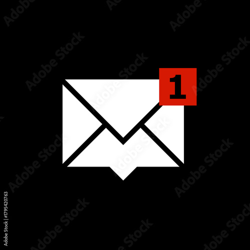 New message with notification icon isolated on black background