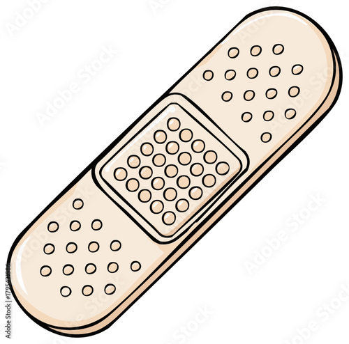 Adhesive bandage illustration for minor cuts and scrapes for home or medical use with porous flexible material