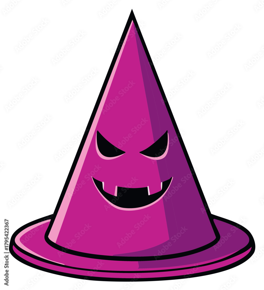 Fototapeta premium Evil Witch Hat Cartoon Illustration Halloween Costume Spooky Face Expression Party