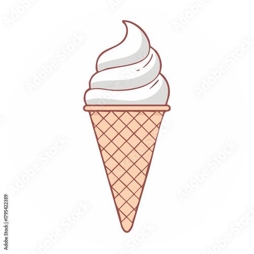 Classic vanilla soft serve ice cream in a waffle cone vector illustration