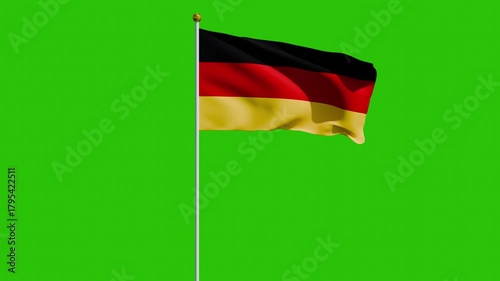 Germany flag animation with green screen background 4k waving flag cloth footage with a pole