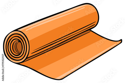 Rolled orange yoga mat with stylized artistic lines and subtle shading