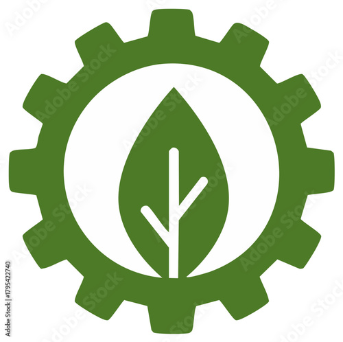 Green Gear with Leaf Symbol for Sustainable Industry and Eco-Friendly Technologies