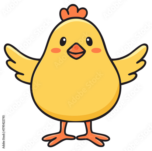 Adorable cartoon yellow chick with open wings and rosy cheeks
