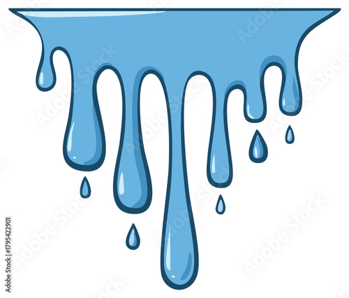 Blue Liquid Dripping Water Droplets Cartoon Illustration Style Drips