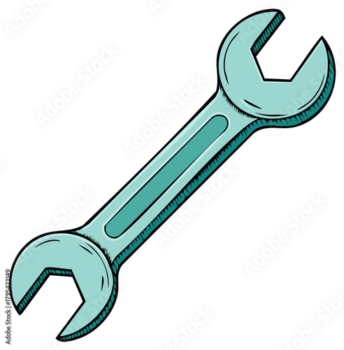 Classic metal wrench tool for mechanical work and repairs