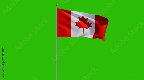 Canada flag animation with green screen background 4k waving flag footage with a pole