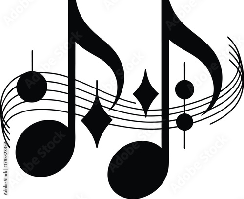 Musical notes and symbols on a white background