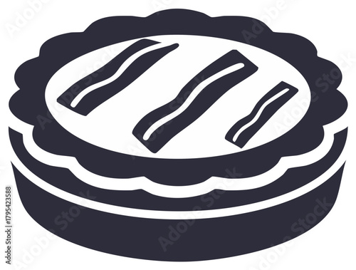 Stylized Quiche Lorraine Icon with Bacon Strips Vector Illustration
