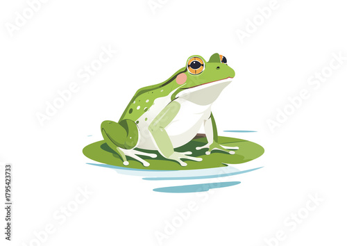 Green Cute Frog Cartoon Illustration in Vector Style 