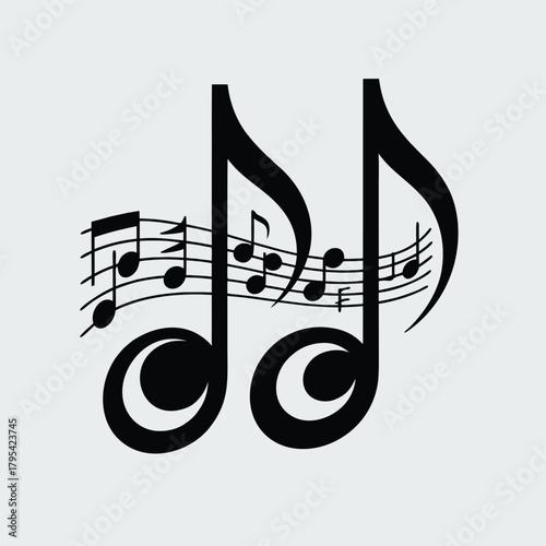 Musical notes and symbols on a light gray background, representing music and sound