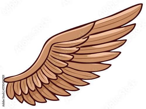 Single beige brown cartoon angel wings for decoration, fairy, fantasy