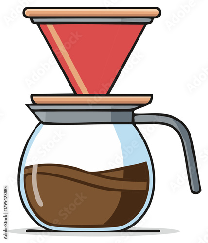 Manual Pour Over Coffee Brewing Illustrated in a Glass Server with Funnel