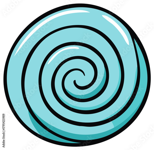 Round Blue Swirl Candy Illustration with Dark Outline, a Sweet Treat Design, Vector Image of a Lolly Pop