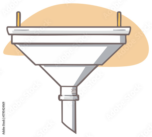 Hand drawn illustration of a white funnel with a stylized yellow oval background