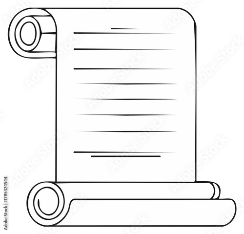 Line art of scroll, ancient document illustration, papyrus or parchment with lines