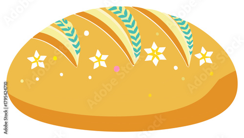 Illustration of stylized bread with star and ornamental patterns